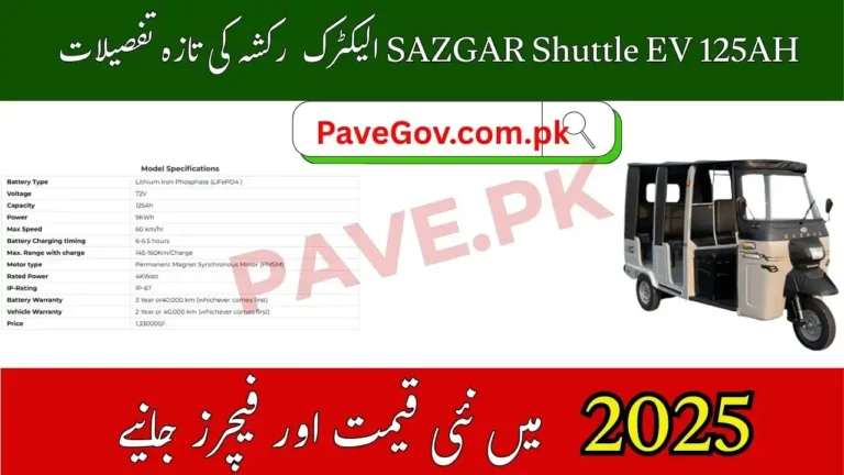 SAZGAR Shuttle EV 125AH Rickshaw Price in Pakistan 2025 – Specs, Features & PAVE Scheme Details 5 SAZGAR Shuttle EV 125AH
