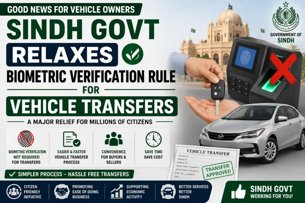 Sindh Govt Relaxes Biometric Verification Rule for Vehicle Transfers