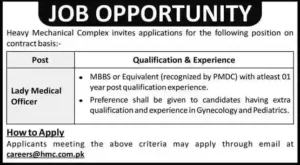 Heavy Mechanical Complex HMC Jobs 2026 Announced for Lady Medical Officer