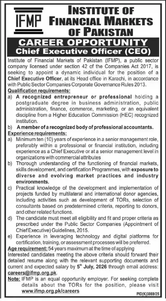 IFMP CEO Jobs 2026 – New Executive Career Opportunity in Karachi 2 IFMP CEO Jobs 2026 – New Executive Career Opportunity in Karachi