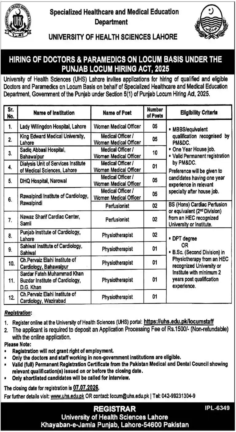 University of Health Sciences UHS Jobs 2026 Apply Online Before July 7 4 University of Health Sciences UHS Jobs 2026 Apply Online Before July 7