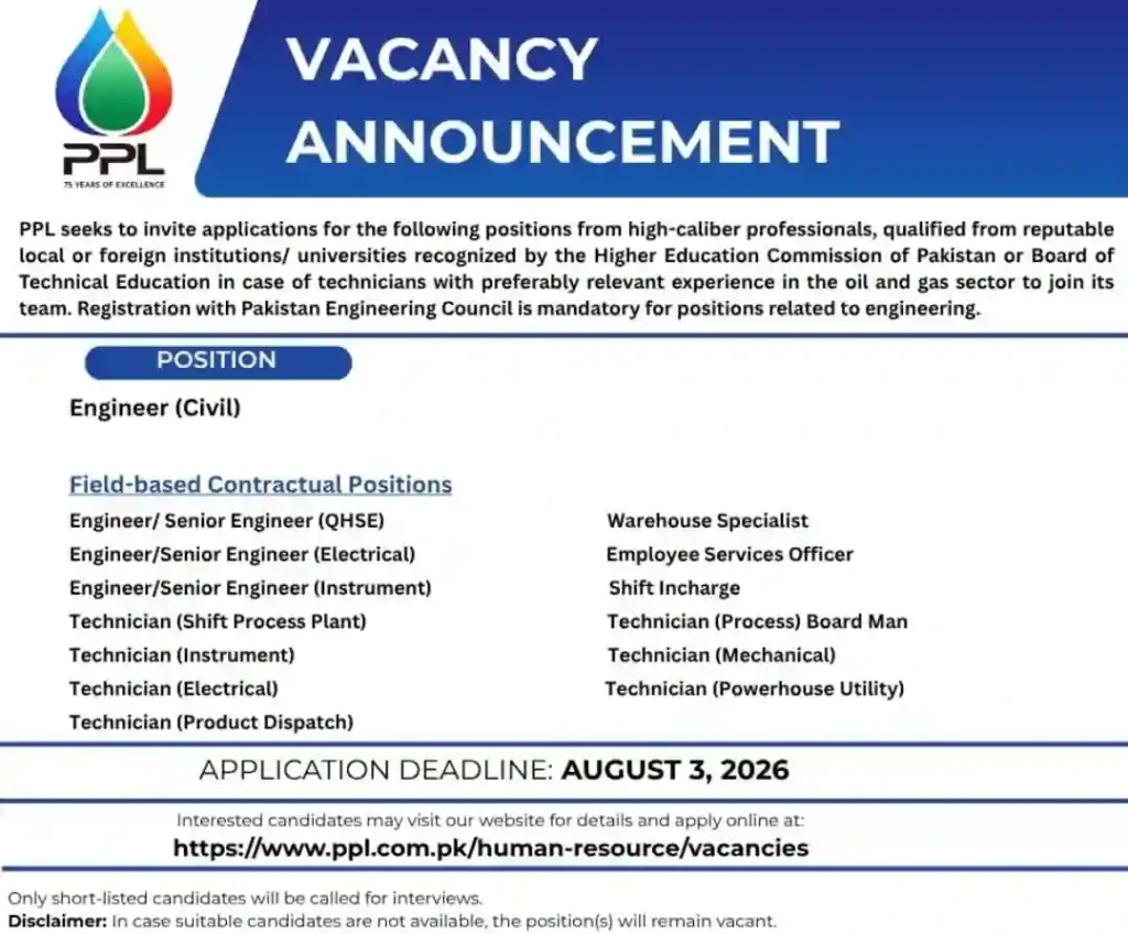 PPL Jobs 2026 in Pakistan – Eligibility, Last Date & Apply Online 5 PPL Jobs 2026 in Pakistan – Eligibility, Last Date & Apply Online